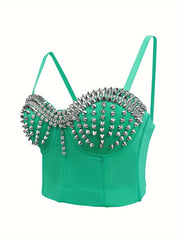 Studded Detail Spaghetti Strap Top Sexy Bustier Sleeveless Cami Top