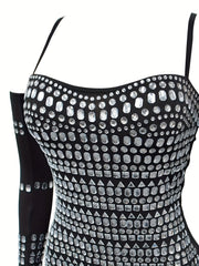 Sparkling Sequin Spaghetti Strap Cocktail Dress With Arm Sleeves Dress