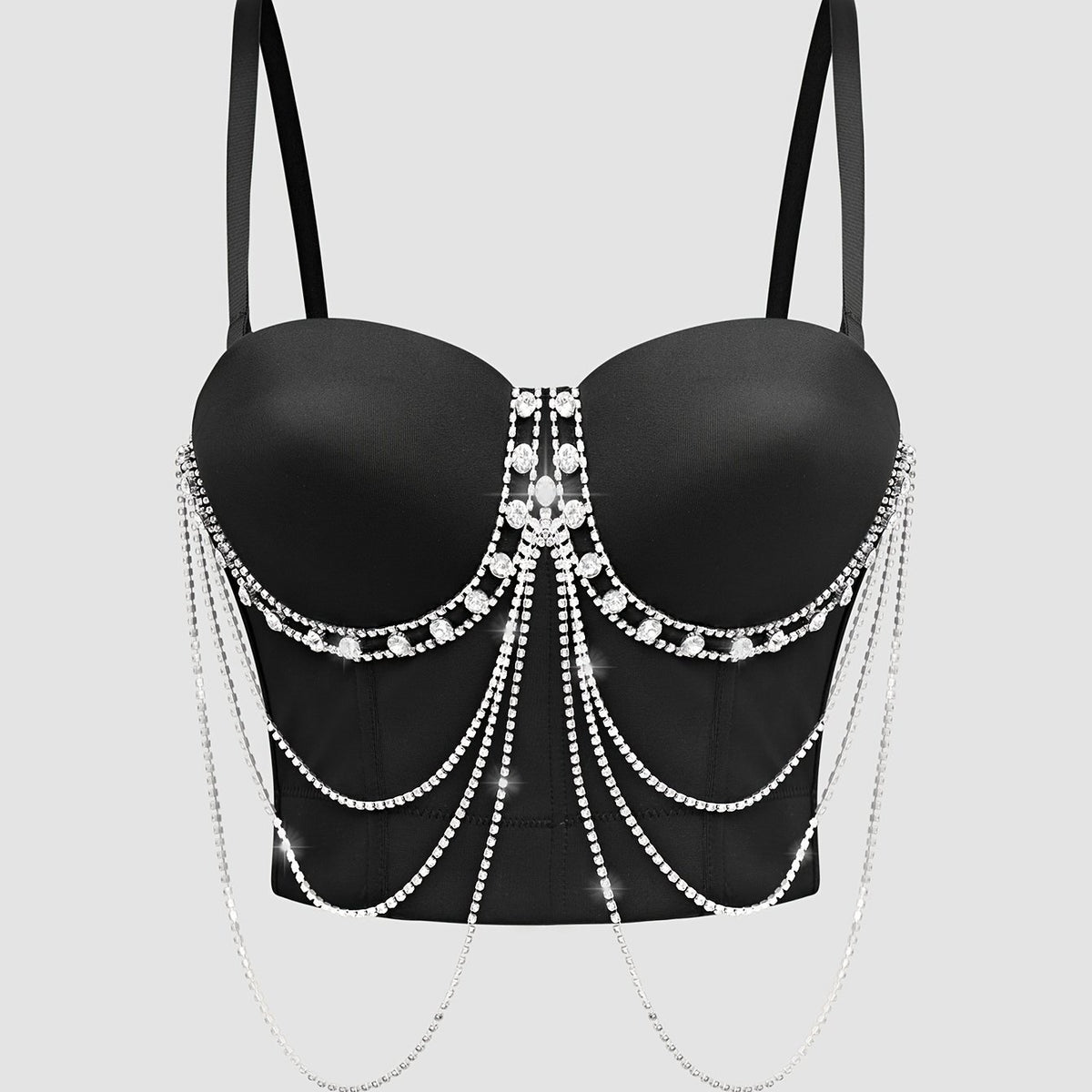 Solid Rhinestone Chain Detail Cami Top Elegant Sleeveless Corset