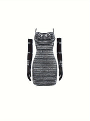 Sparkling Sequin Spaghetti Strap Cocktail Dress With Arm Sleeves Dress